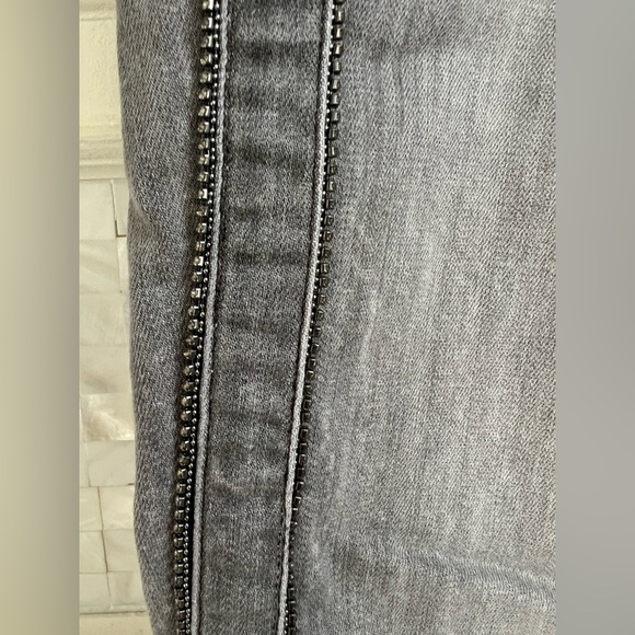 14s 14 short whbm straight embellished jeans gray side stripe beads cropped - Picture 9 of 16